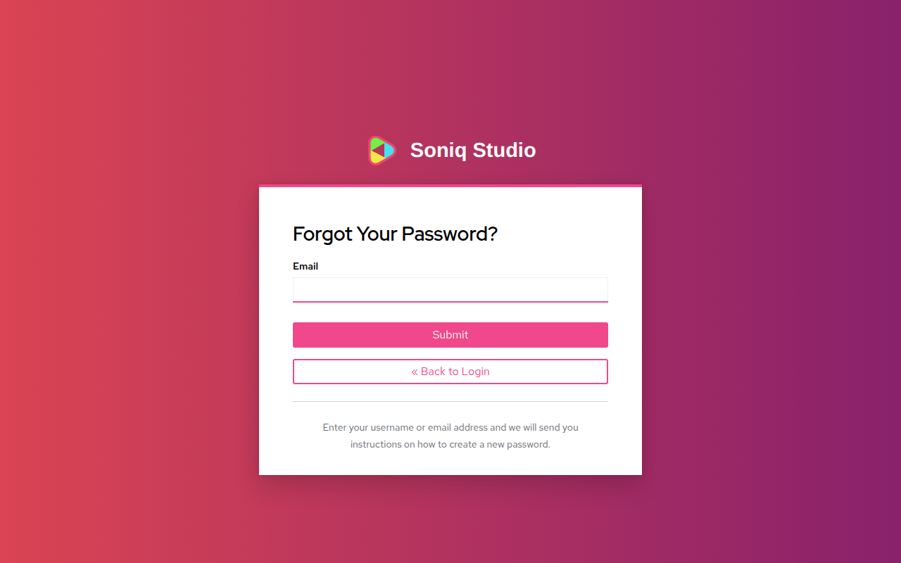 The Forgot Your Password? page with the Email field and the Submit button